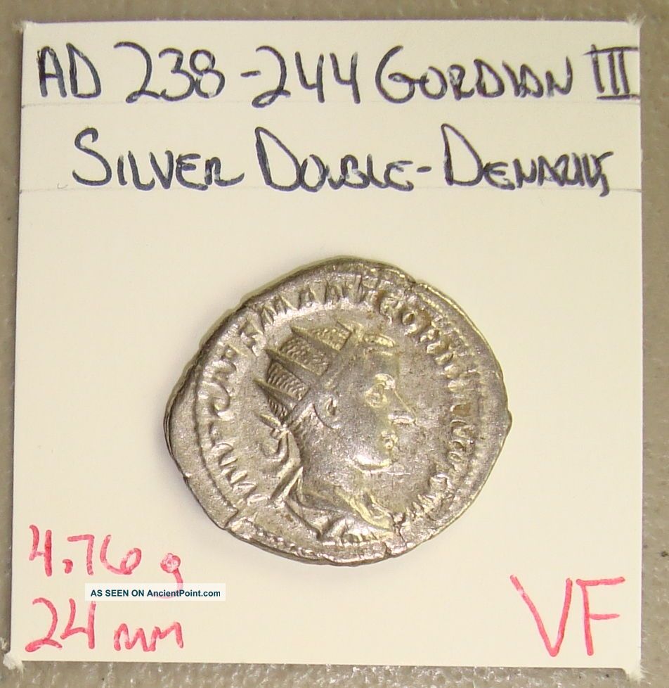 Ad 238 - 244 Gordian Iii,  Providentia Rev.  Ancient Roman Silver Double - Denarius Vf Roman photo