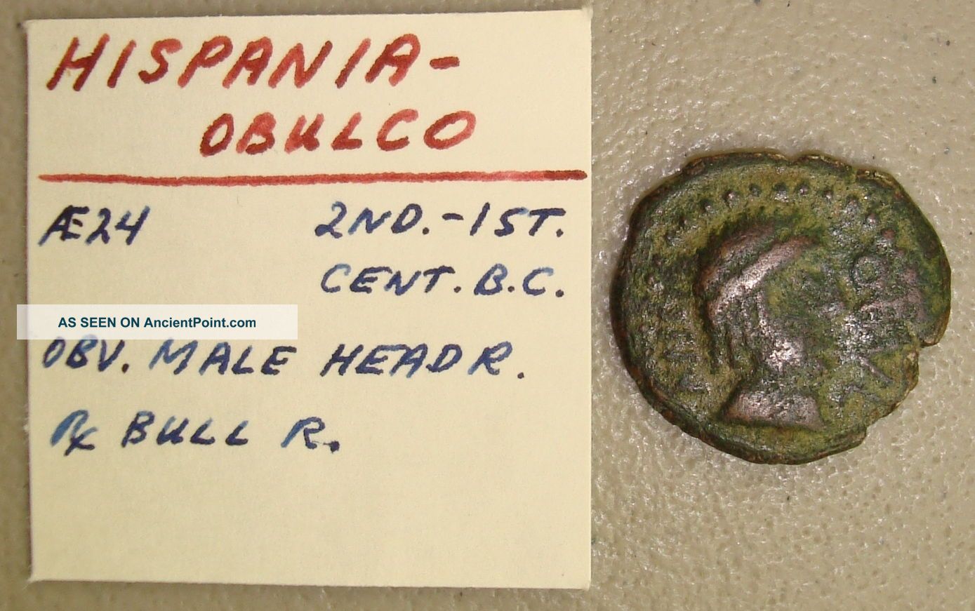 2nd - 1st Century Bc Hispania,  Obulco Male Head / Bull Ancient Greek Ae24 F Greek photo
