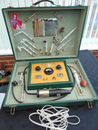 Antique French Holo Electron Violet Ray Wand Machine 14 Wands Milk Glass Therapy photo