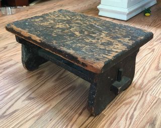 Primitive Antique Foot Stool Milking Farm Country Redwood Wood Patina Display photo