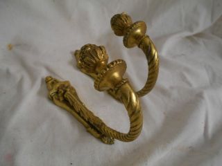 True Vintage Solid Brass French Pegs Handles Gothic Art Nouveau 18cms photo