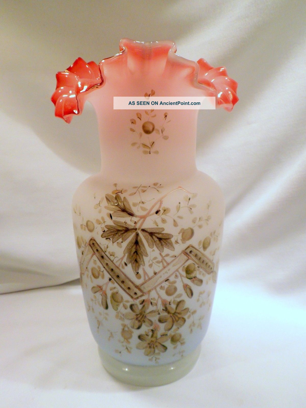 Rare Victorian Bristol Antique Art Glass Vase,  Cased Pink,  White,  Pale Blue Vases photo