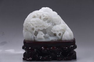 Exquisite 100 Natural Hetian Jade Hand Carved Moutain & Man Statue Y112 photo