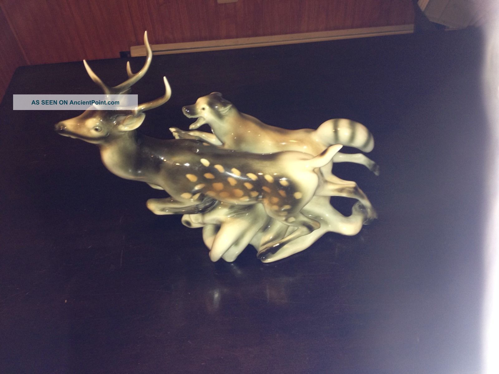Royal Dux Stag Deer And Wolf.  Large Sculpture Statue.  18 Inches Long 11.  5 High. Figurines photo