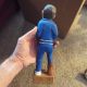 Hand Carved Wood Jogger Runner With Squirrel Biting Ankle Statue Hand Painted Carved Figures photo 4