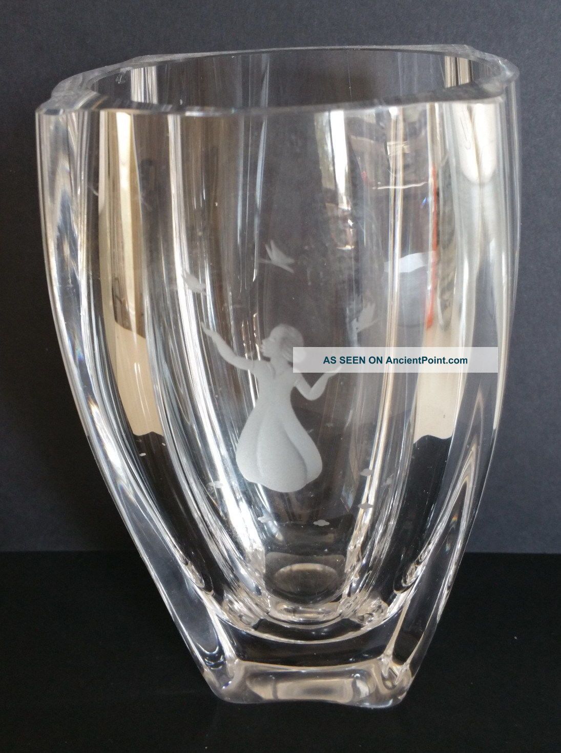 Orrefors Engraved Big Mid Century Crystal Vase Signed 1946 Art Glass Vases photo