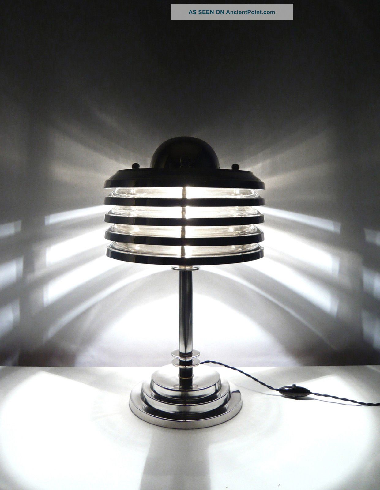 Art Deco Machine Age Modernist Lamp,  Base & Shade All Chrome (no Glass) - 47 Cm Lamps photo