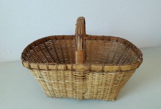 Early Handmade Antique Primitive Large Splint Woven Basket Vintage Market photo