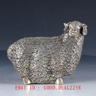 Old Chinese Silver Copper Hand Made Sheep With Coin Pattern Statue Bt101 photo