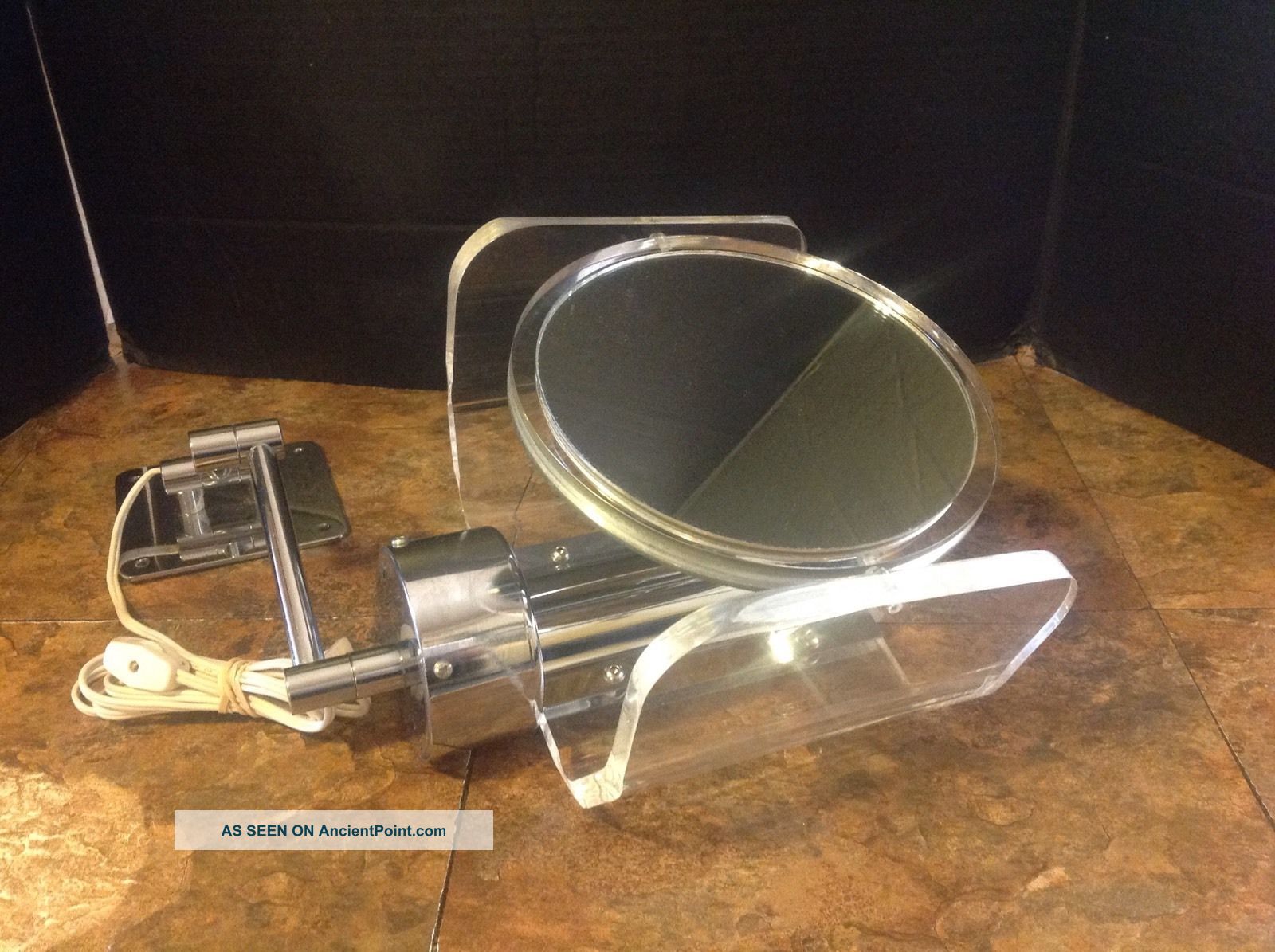 Rialto Chrome Wall Mount Vanity Makeup Mirror Light Lucite Surround Mid-Century Modernism photo