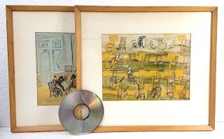 2 Vintage Raoul Dufy Chamber And Full Orchestra Prints Framed 1950s Mid Century photo