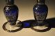 2 Antique Cobalt Glass Bud Vases With Silverplated Floral Overlay Art Nouveau photo 1