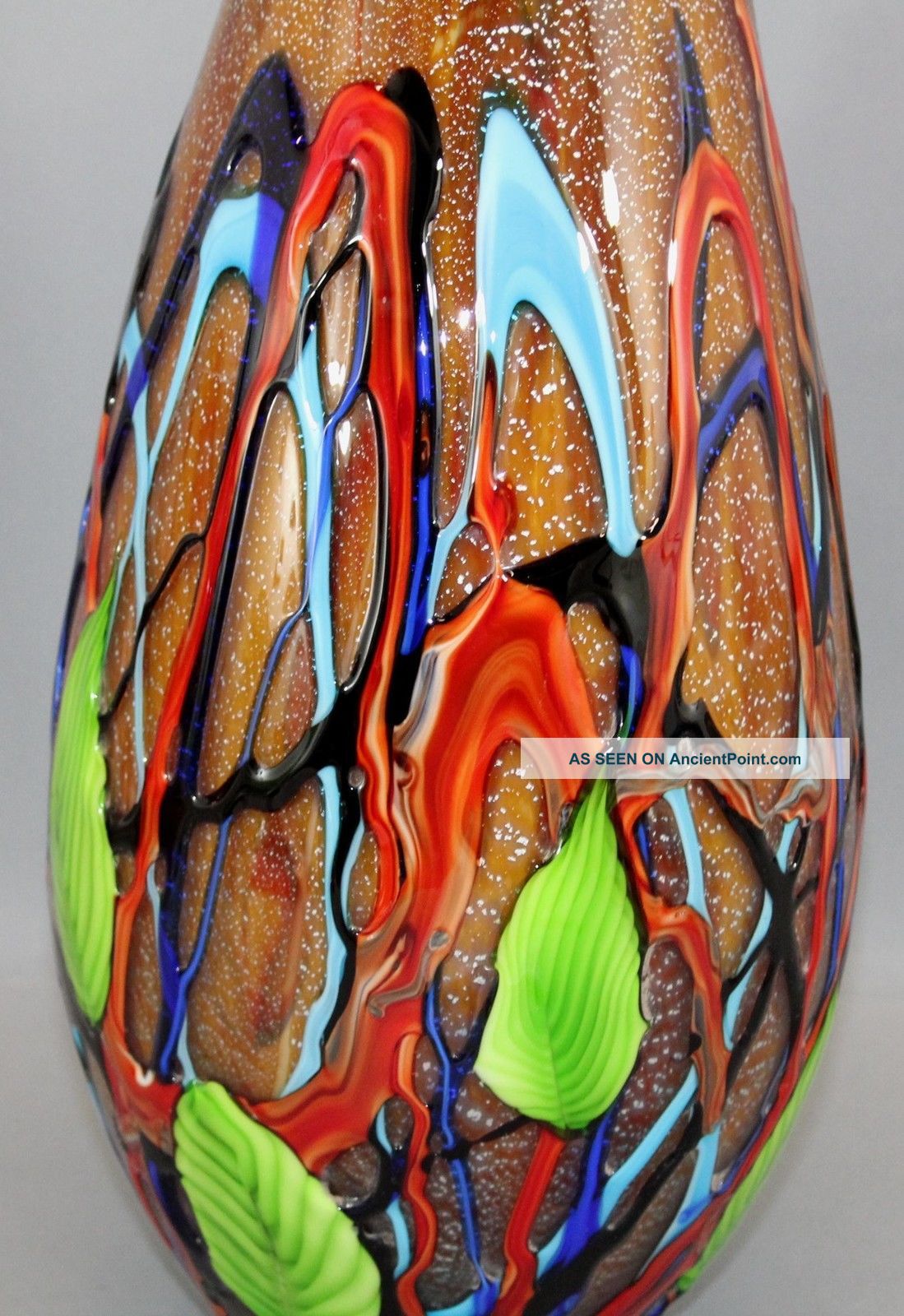 Lrg Vintage Murano Darte Art Glass Jack In The Pulpit Leaf Multicolored Vase Nr