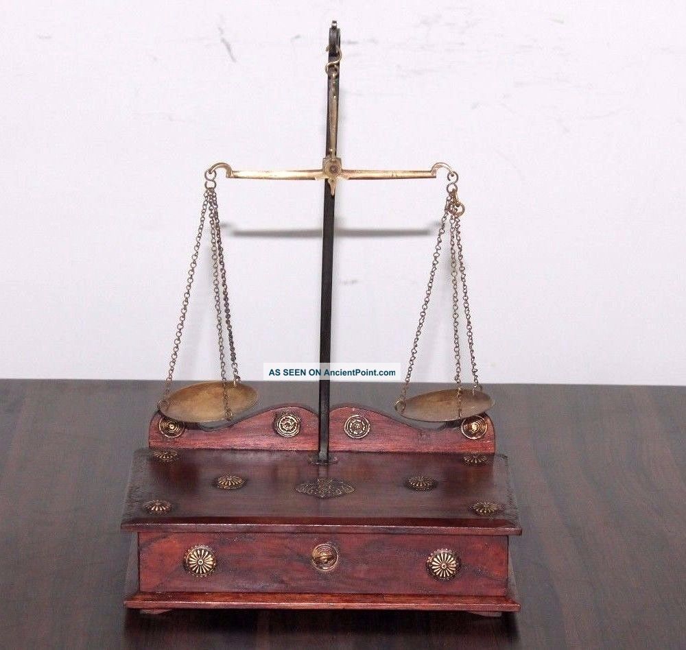 1900 ' S Old Antique Gold Smith Jewelry Weight Balance Brass Scale With Wooden Box Scales photo