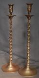 Pair Tall Antique Edwardian Victorian Brass Baroque Twist Candlestick 19” Barley Arts & Crafts Movement photo 1