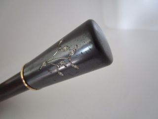 Antique French Meteorite 26 Diamond 18k Rose Gold Handle Cane Walking Stick photo