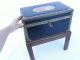 Vtg Italian Brass And Leather Chest On Stand Oak,  Side Table Designer Rare Italy Post-1950 photo 9