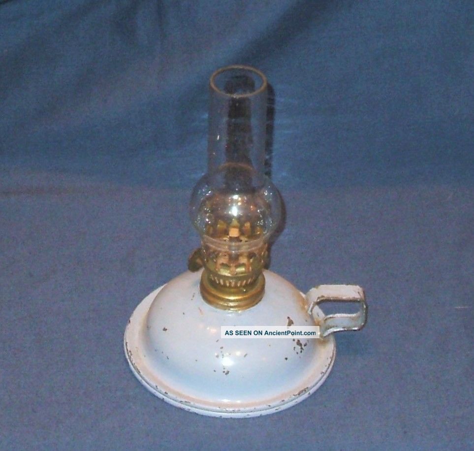 Vintage Pale Blue Finger / Chamberstick Oil Paraffin Oil Lamp 20th Century photo