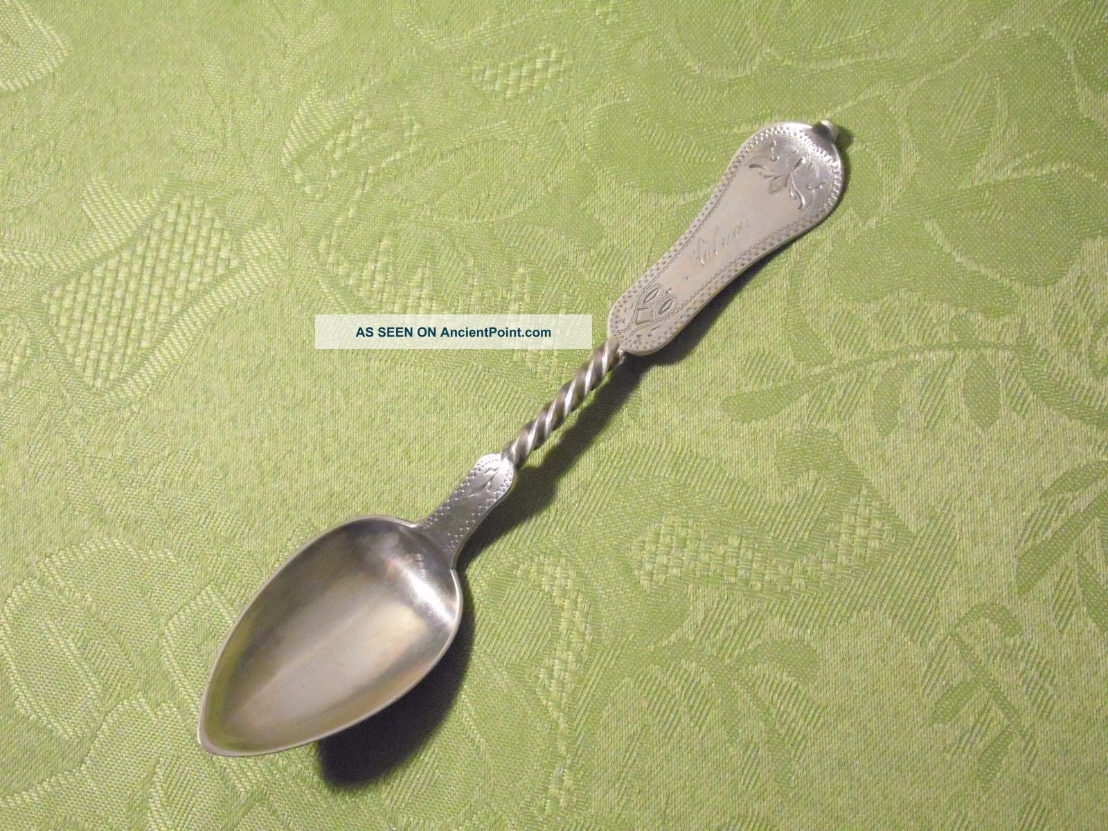 American Coin Silver 5 3/4” “twisted Engraved” Spoon Seib & Ankeny (1868) Coin Silver (.900) photo