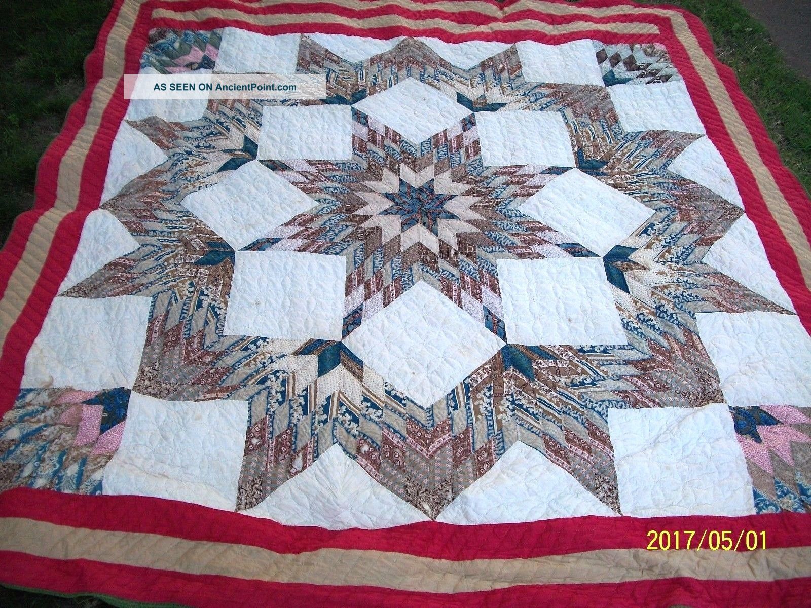 Antique 1930 ' S Or Older Star Pattern Hand Stitched Cotton Quilt 88 