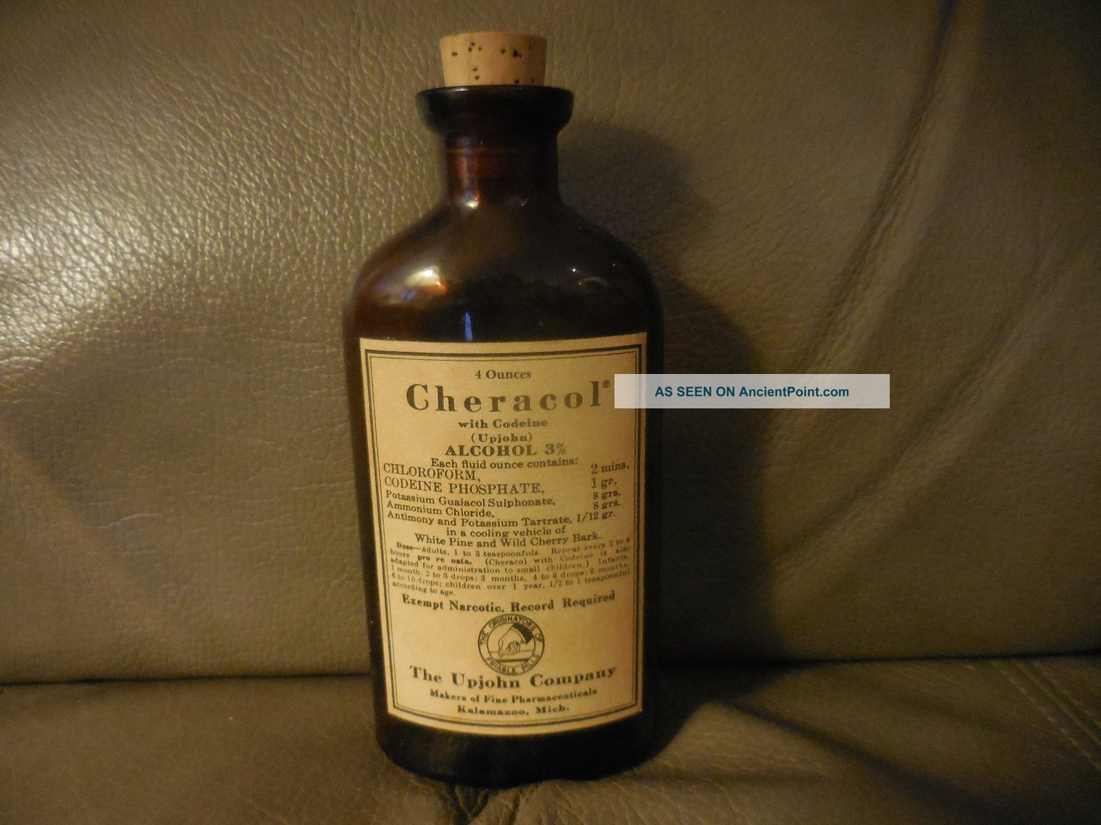 Vintage Upjohn Pharmacy Medical Bottle Label Cheracol With Codeine. Bottles & Jars photo