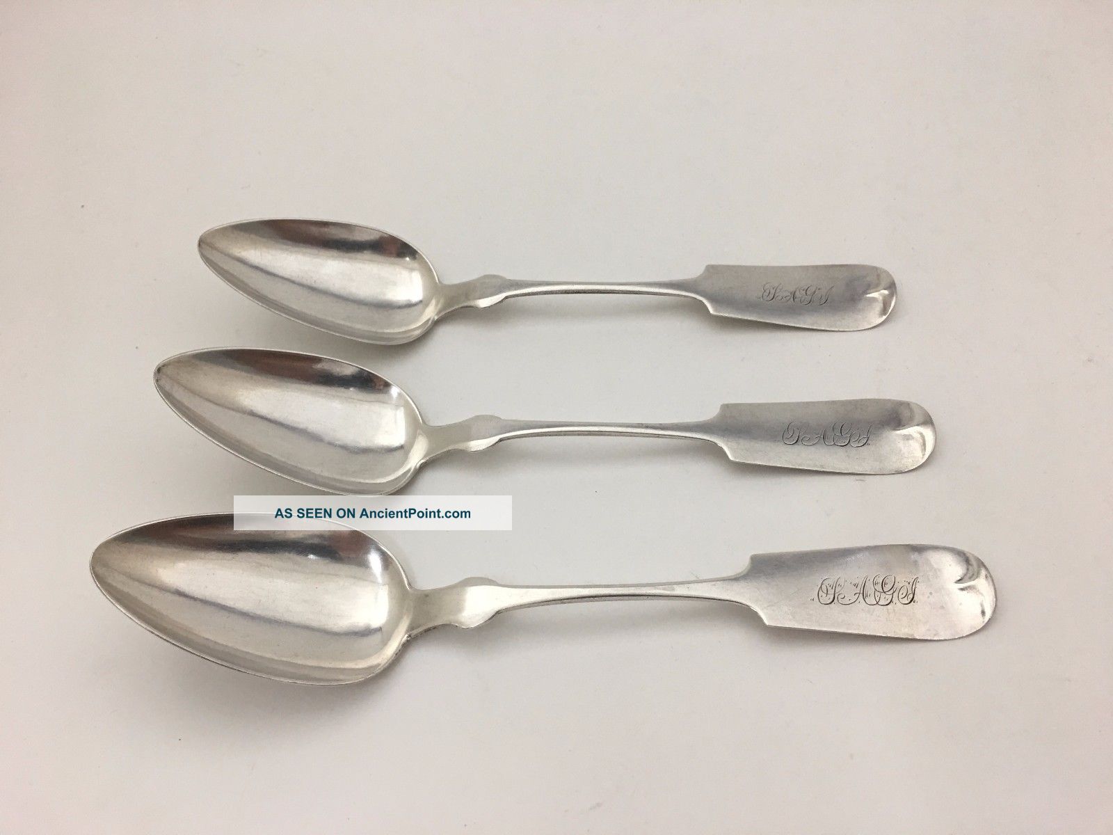 H.  I.  Sawyer / L.  P Coe York / Mohawk 3 Coin Silver Table Spoons 1840/1850 Coin Silver (.900) photo