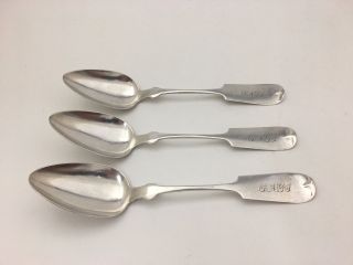 H.  I.  Sawyer / L.  P Coe York / Mohawk 3 Coin Silver Table Spoons 1840/1850 photo