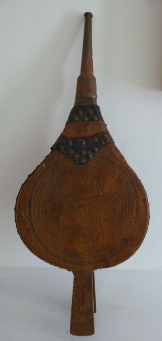 A French Antique Wooden And Leather Bellows photo