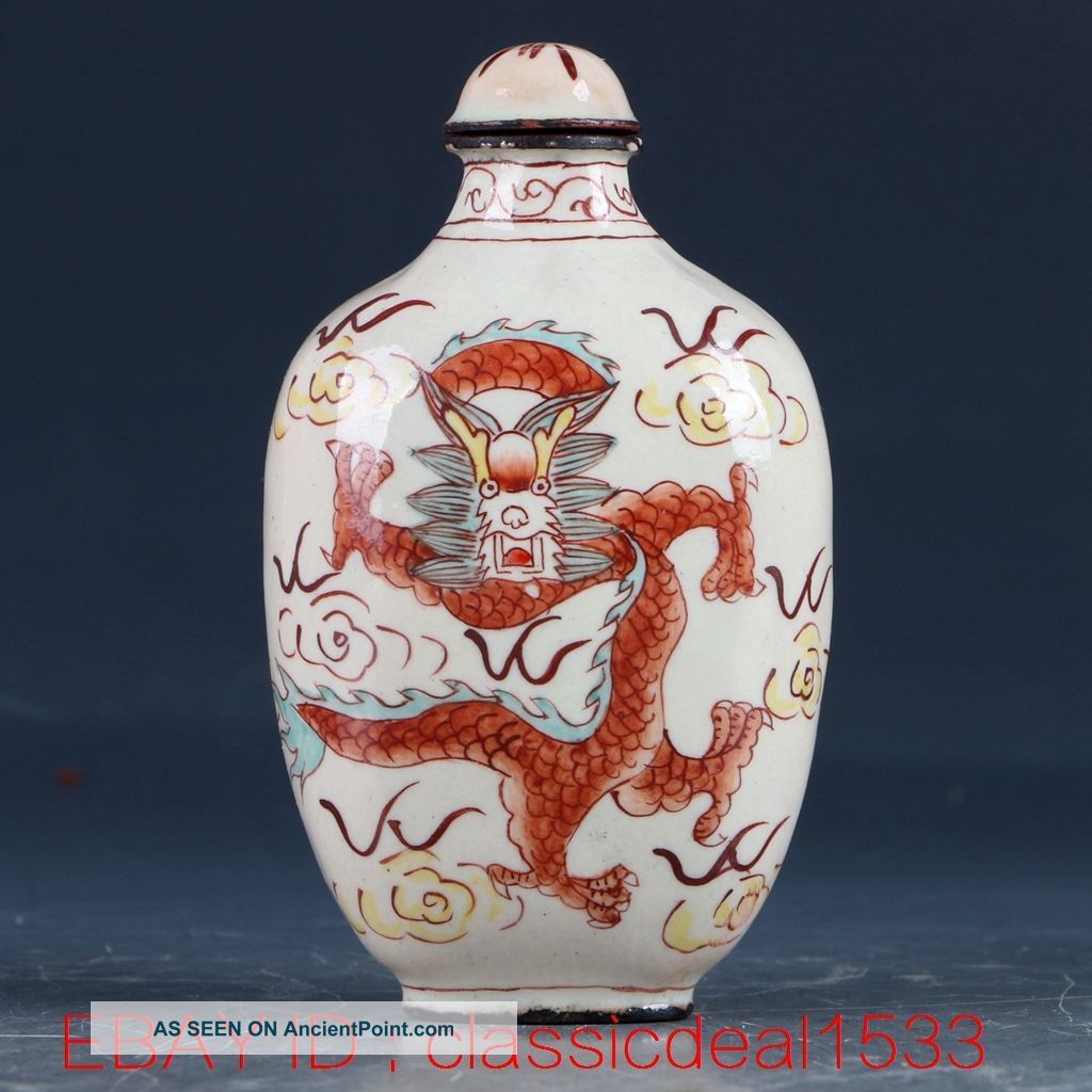 Chines Cloisonne Hand Painting Dragon Snuff Bottle W Qianlong Mark Pa0223 Snuff Bottles photo