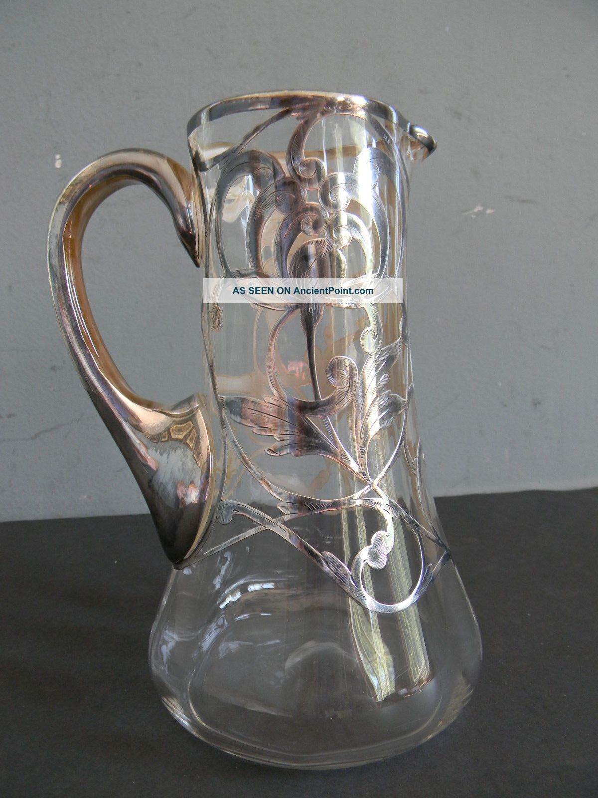 Antique Glass Pitcher With Sterling Silver Overlay Pitchers photo