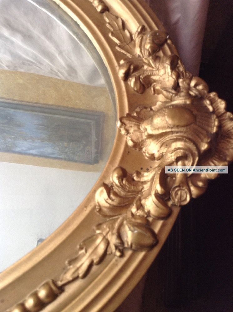 Antique French Rococo Carved Wood Mirror Oval Gold Gilt Gesso Frame