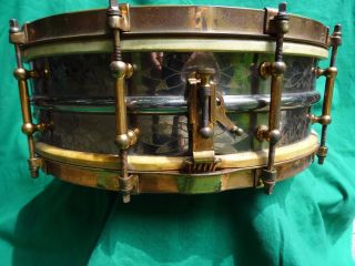 Old Ludwig Deluxe Black Beauty Snare Drum 5 X14 C.  1926 - 29 12 Petal Engraving photo
