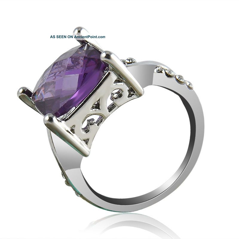 Fashion Women Tourmaline White Topaz Gemstone Silver Purple Ring Jewelry Cx56 Arts & Crafts Movement photo