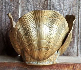 Hollywood Regency Midcentury Modern Brass Scallop Sea Shell Pot Planter Housman photo
