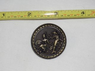 Estate Found Antique,  Pictorial Button Of Man & Woman Courtship From Collector photo
