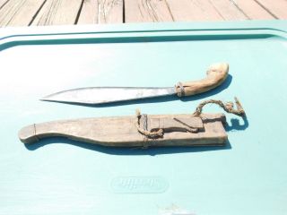 Filipino Knife Bring Back Ww2 Tribal Carved Wood Scabbard Philippine photo