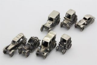 7 Sterling Silver 925 Antique Mini Miniature Auto Automobile Car Figurines Liv photo