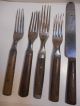 4 Antique Wooden Handled 4 - Prong Forks 1 Knife Civil War Americana Utensils Primitives photo 1