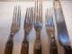 4 Antique Wooden Handled 4 - Prong Forks 1 Knife Civil War Americana Utensils Primitives photo 4