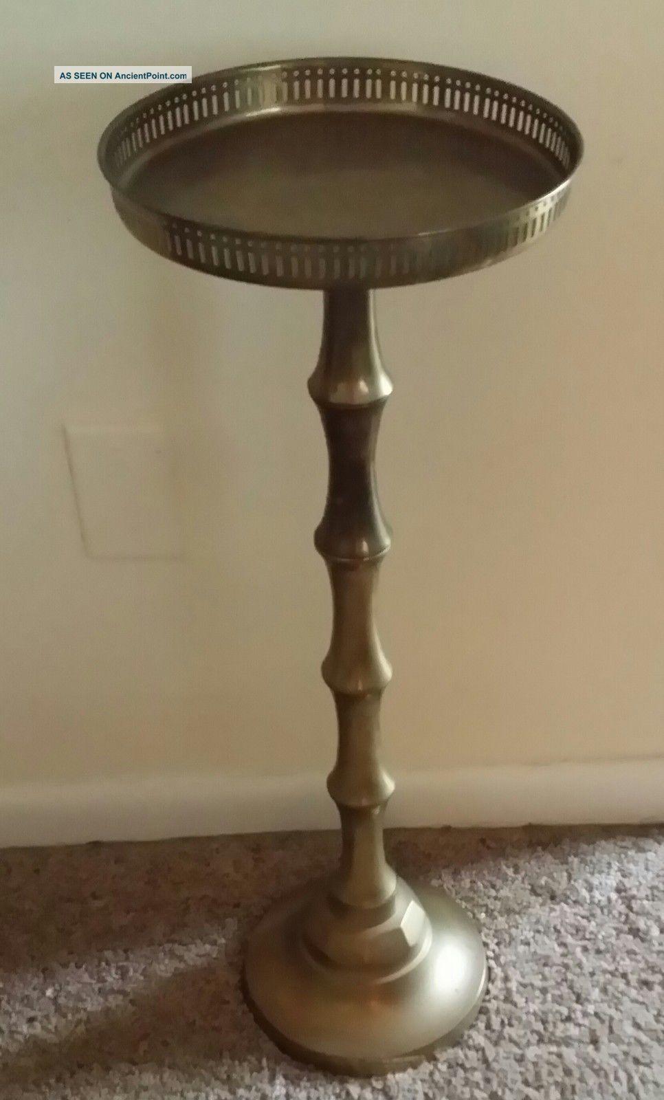 Unique Rare Solid Brass Gallery Tray Accent Table Or Plant Stand Vintage Decor Post-1950 photo