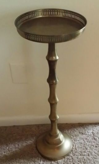 Unique Rare Solid Brass Gallery Tray Accent Table Or Plant Stand Vintage Decor photo
