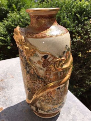 Antique Satsuma Vase Rokuzan Japanese Pottery 1860 - 1912 Meiji Dragon Buddah photo