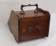 Antique English Wooden Coal / Ash Scuttle Box,  Art Nouveau Handle Hearth Ware photo 2