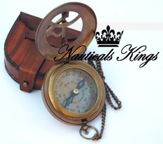 Sundial Compass Antique Brass Folding Push Button Compass Nautical Maritime photo