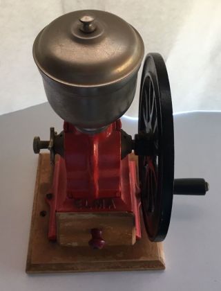 Vintage Spanish Cast Iron 1930s Red Elma Coffee Grinder Black Single Wheel photo