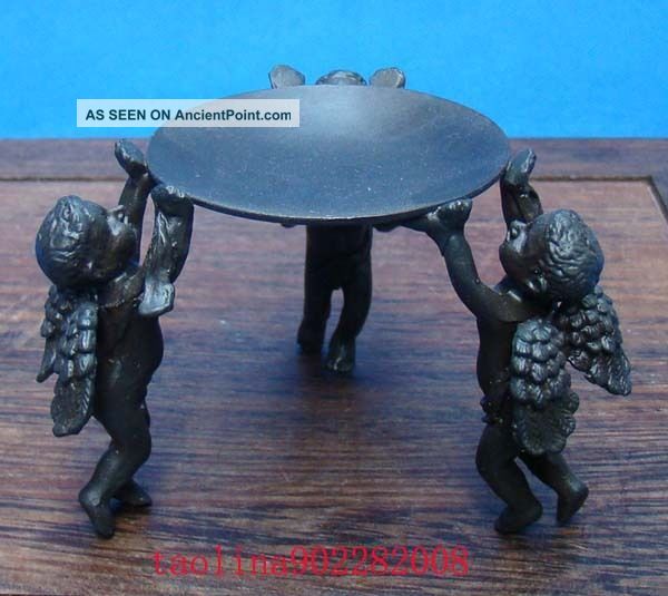 Antique Collectible Handmade Candlestick Copper People & Plate Deco Art Metalware photo