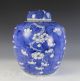 Very Large Antique Chinese Blue White Porcelain Covered Prunus Jar Vases photo 1