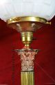 Vintage Heavy Brass & Chrome Corinthian Column Lamp Opaline Deco Globe Shade Art Deco photo 1