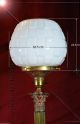 Vintage Heavy Brass & Chrome Corinthian Column Lamp Opaline Deco Globe Shade Art Deco photo 5