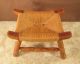 Vtg Heavy Frame Natural Wood Stool Twisted Reed Wicker Weaved Caned Curved Seat 1900-1950 photo 1